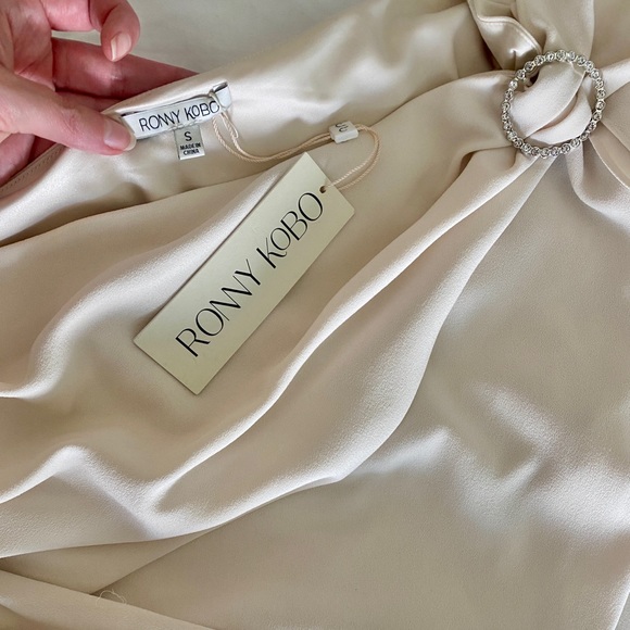 Ronny Kobo XS/S One-Shoulder Gathered Mini Dress Cream Cocktail Party Wedding - Picture 10 of 16